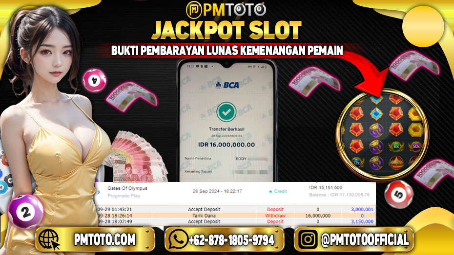 Selamat Kepada Member PMTOTO JACKPOT GATES OF OLYMPUS di PMTOTO Rp.16,000,000.,- LUNAS