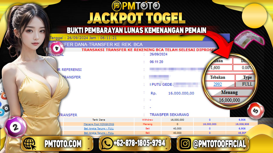 Selamat Kepada Member PMTOTO JACKPOT HONGKONG POOLS Rp.16,000,000.,- LUNAS