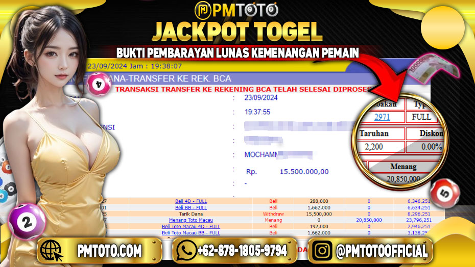 Selamat Kepada Member PMTOTO JACKPOT HONGKONG POOLS Rp.15.500.000.,- LUNAS