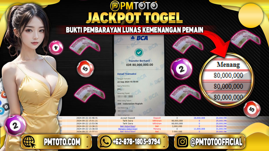 Selamat Kepada Member PMTOTO JACKPOT HONGKONG POOLS Rp.80.000.000.,- LUNAS