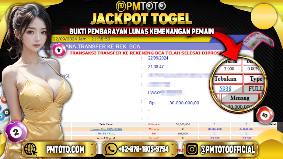 Selamat Kepada Member PMTOTO JACKPOT HONGKONG POOLS Rp.30.000.000.,- LUNAS