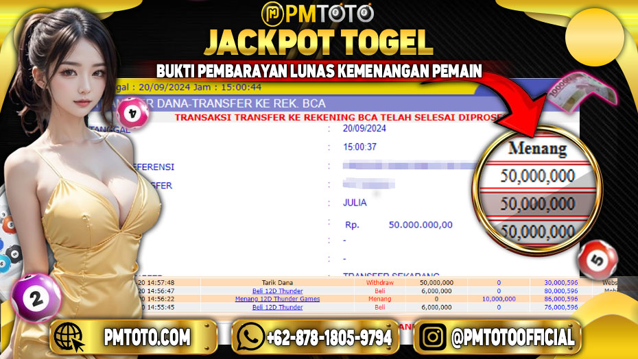 Selamat Kepada Member PMTOTO JACKPOT THUNDER  Rp.50.000.000.,- LUNAS