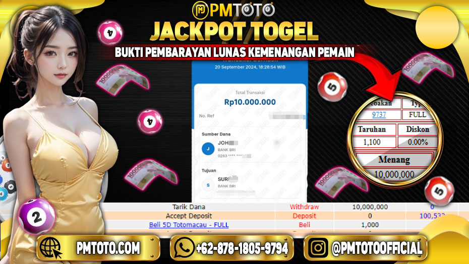 Selamat Kepada Member PMTOTO JACKPOT TOTOMACAU POOLS Rp.10.000.000.,- LUNAS