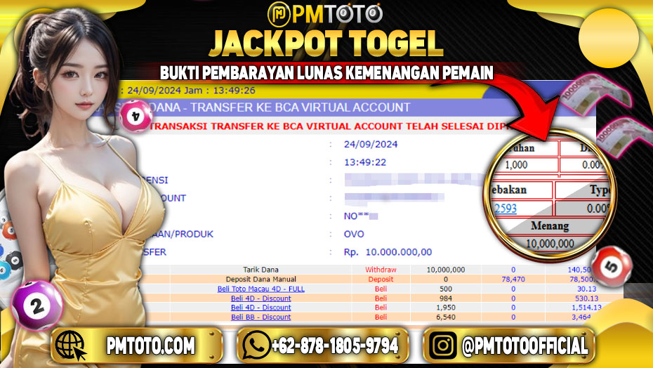 Selamat Kepada Member PMTOTO JACKPOT TOTOMACAU POOLS Rp.10,000,000.,- LUNAS