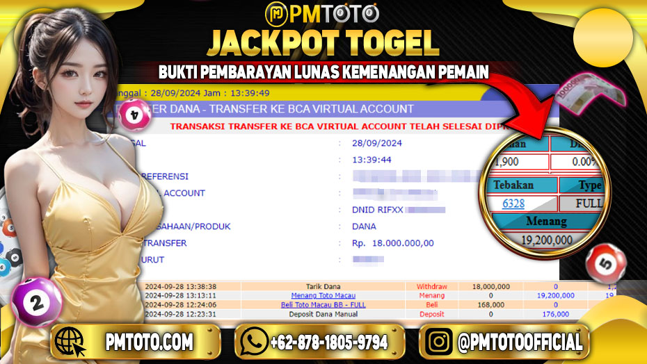 Selamat Kepada Member PMTOTO JACKPOT TOTOMACAU POOLS Rp.19,200,000.,- LUNAS