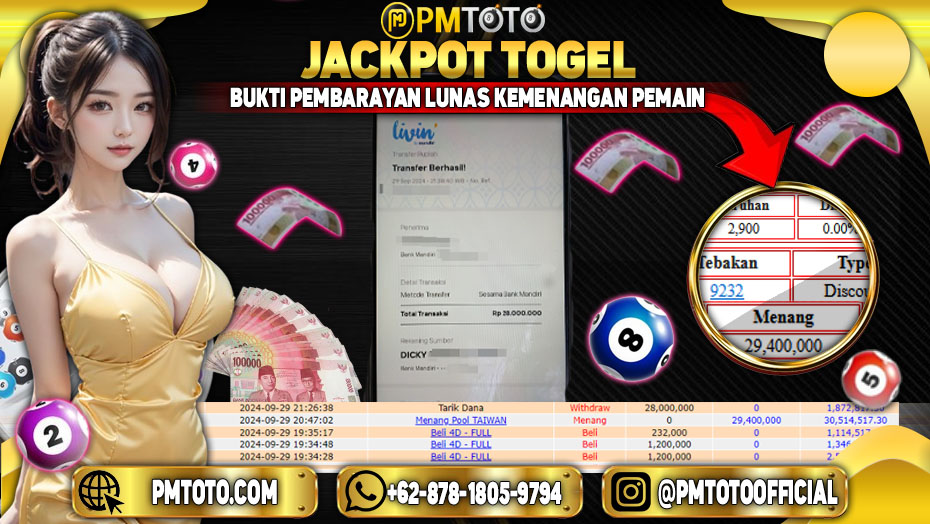 Selamat Kepada Member PMTOTO JACKPOT TAIWAN POOLS Rp.29,400,000.,- LUNAS