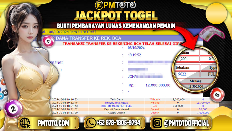 Selamat Kepada Member PMTOTO JACKPOT TOTOMACAU POOLS Rp.13,300,000.,- LUNAS