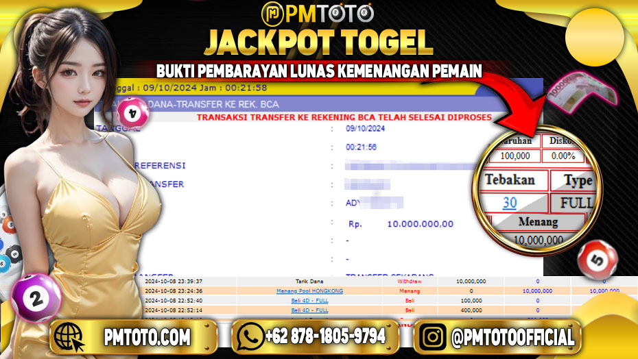 Selamat Kepada Member PMTOTO JACKPOT HONGKONG POOLS Rp.10,000,000.,- LUNAS