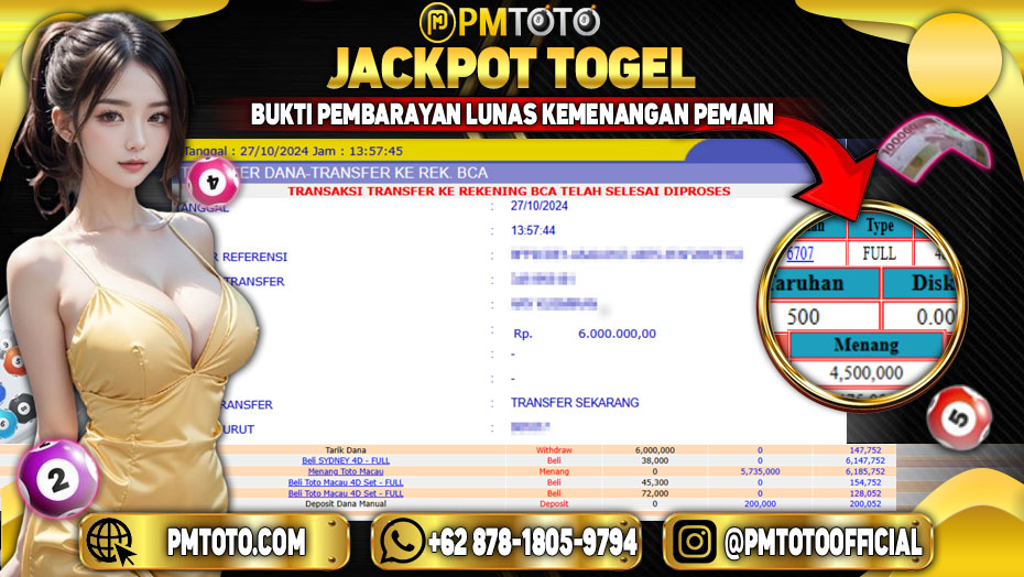 Selamat Kepada Member PMTOTO JACKPOT SYDNEY Rp.6.000.000.,- LUNAS