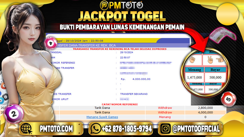 Selamat Kepada Member PMTOTO JACKPOT SUWIT GAMES Rp.4.000.000.,- LUNAS