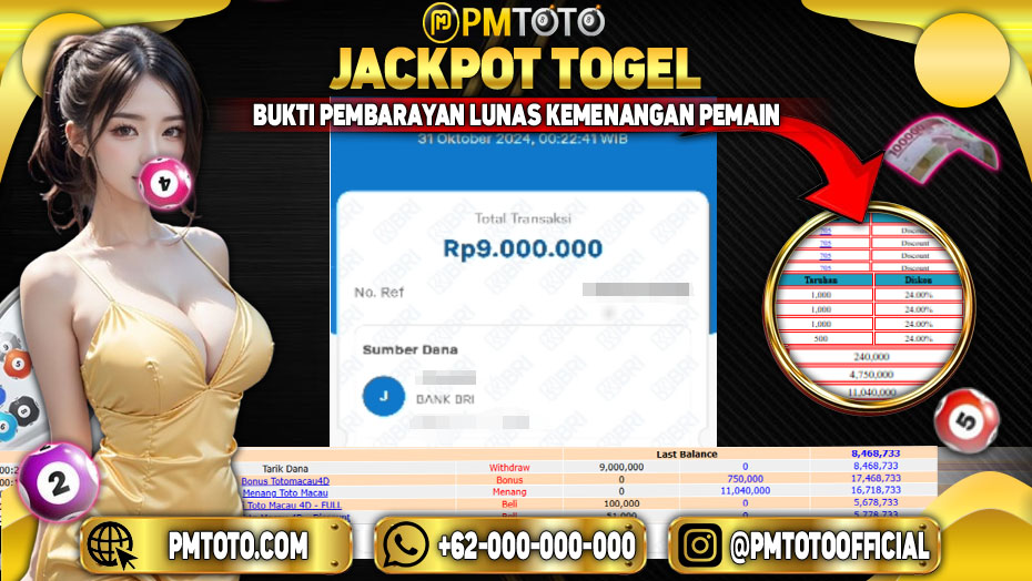 Selamat Kepada Member PMTOTO JACKPOT TOTOMACAU Rp.9.000.000.,- LUNAS