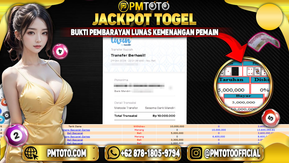 Selamat Kepada Member PMTOTO JACKPOT BACCARAT Rp.10.000.000.,- LUNAS