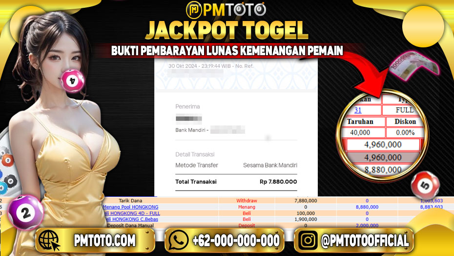 Selamat Kepada Member PMTOTO JACKPOT HONGKONG Rp.7.880.000.,- LUNAS