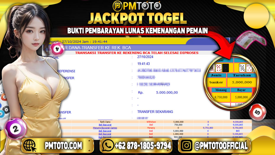 Selamat Kepada Member PMTOTO JACKPOT BACCARAT Rp.5.000.000.,- LUNAS