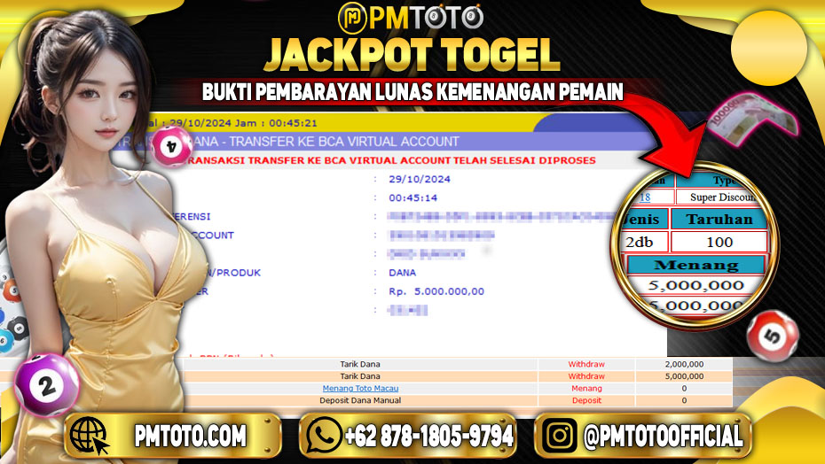 Selamat Kepada Member PMTOTO JACKPOT TOTOMACAU Rp.5.000.000.,- LUNAS