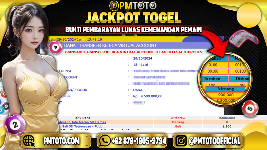 Selamat Kepada Member PMTOTO JACKPOT TOTOMACAU 5D Rp.9.500.000.,- LUNAS