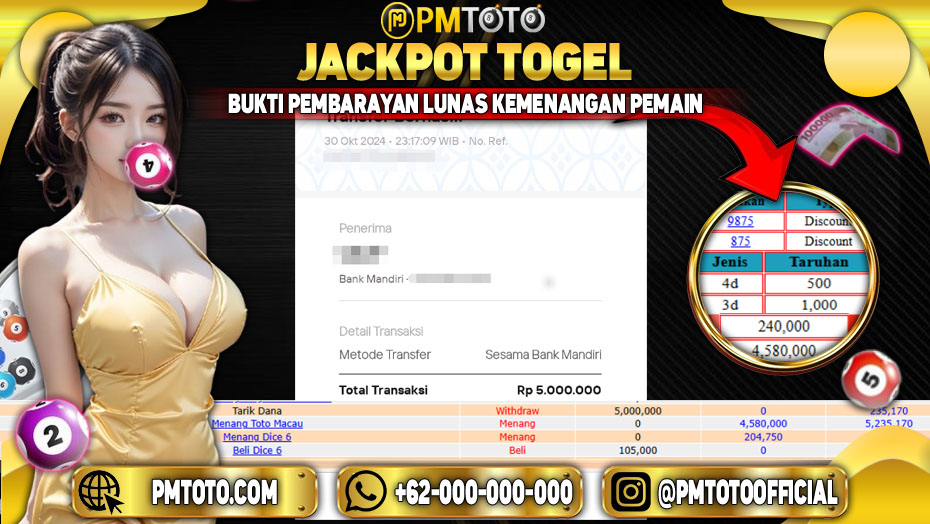 Selamat Kepada Member PMTOTO JACKPOT TOTOMACAU Rp.5.000.000.,- LUNAS