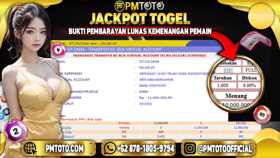 Selamat Kepada Member PMTOTO JACKPOT HONGKONG Rp.11.000.000.,- LUNAS