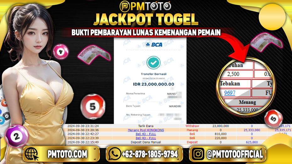 Selamat Kepada Member PMTOTO JACKPOT HONGKONG POOLS Rp.25,333,000.,- LUNAS