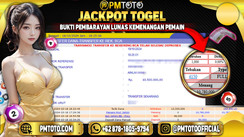 Selamat Kepada Member PMTOTO JACKPOT JAPAN POOLS Rp.10,780,000.,- LUNAS