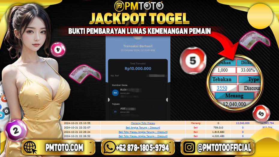 Selamat Kepada Member PMTOTO JACKPOT TOTO MACAU Rp.12,040,000.,- LUNAS