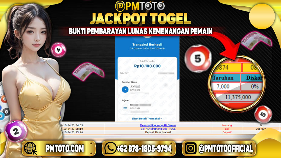 Selamat Kepada Member PMTOTO JACKPOT KINGKONG 4D  Rp.11,375,000.,- LUNAS