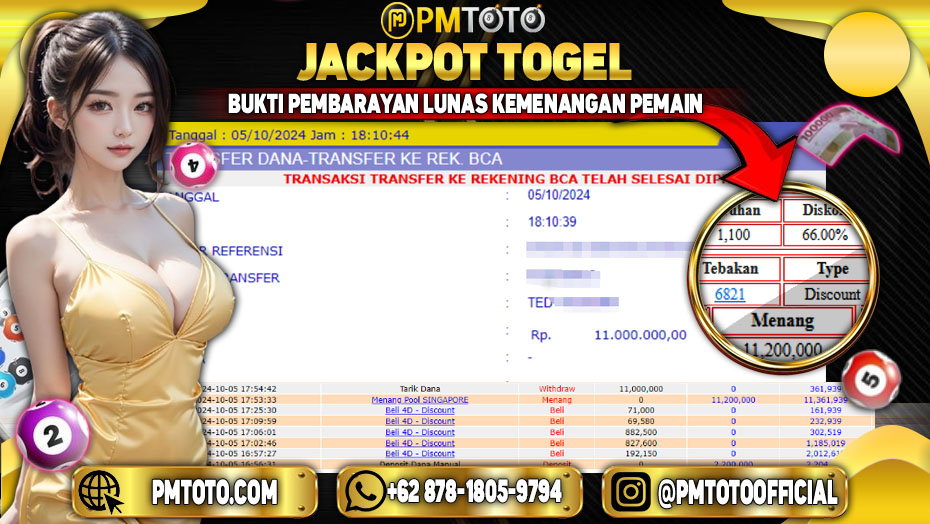 Selamat Kepada Member PMTOTO JACKPOT SINGAPORE POOLS Rp.11,200,000.,- LUNAS