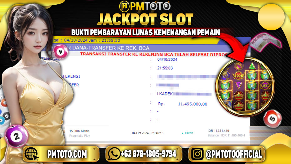 Selamat Kepada Member PMTOTO JACKPOT 15.000X MANIA di PMTOTO Rp.11,495,000.,- LUNAS