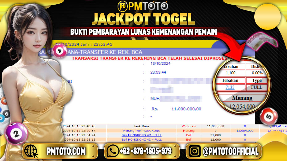 Selamat Kepada Member PMTOTO JACKPOT HONGKONG LOTTO Rp.12,054,000.,- LUNAS