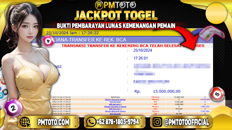 Selamat Kepada Member PMTOTO JACKPOT BACCARAT 2 GAMES Rp.15.000.000.,- LUNAS