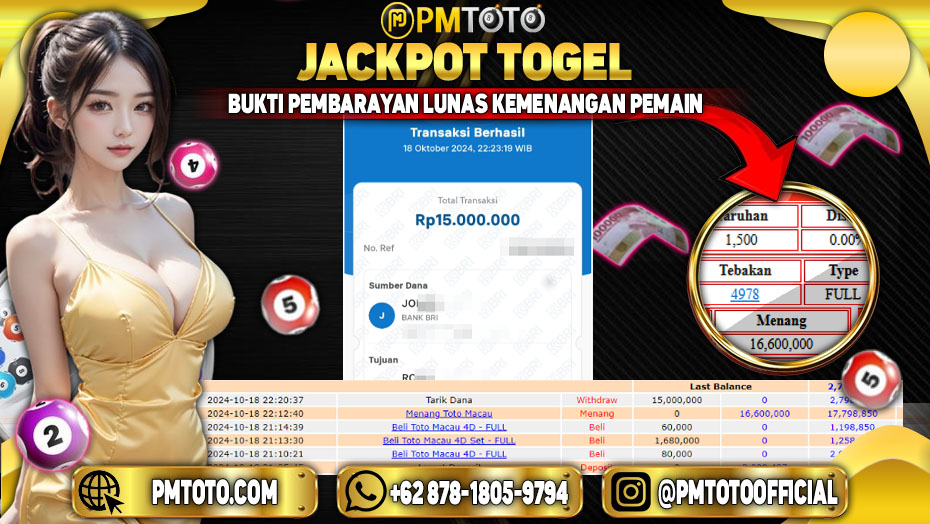 Selamat Kepada Member PMTOTO JACKPOT TOTOMACAU POOLS Rp.16,600,000.,- LUNAS