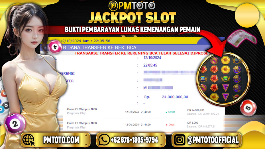 Selamat Kepada Member PMTOTO JACKPOT GATES OF OLYMPUS x1000 di PMTOTO Rp.24,000,000.,- LUNAS