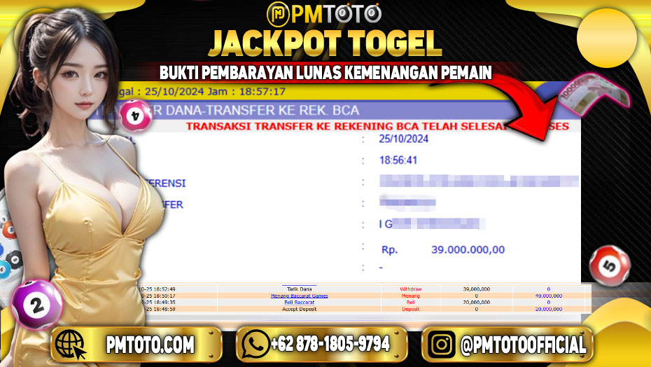 Selamat Kepada Member PMTOTO JACKPOT BACCARAT 2 GAMES Rp.39.000.000.,- LUNAS