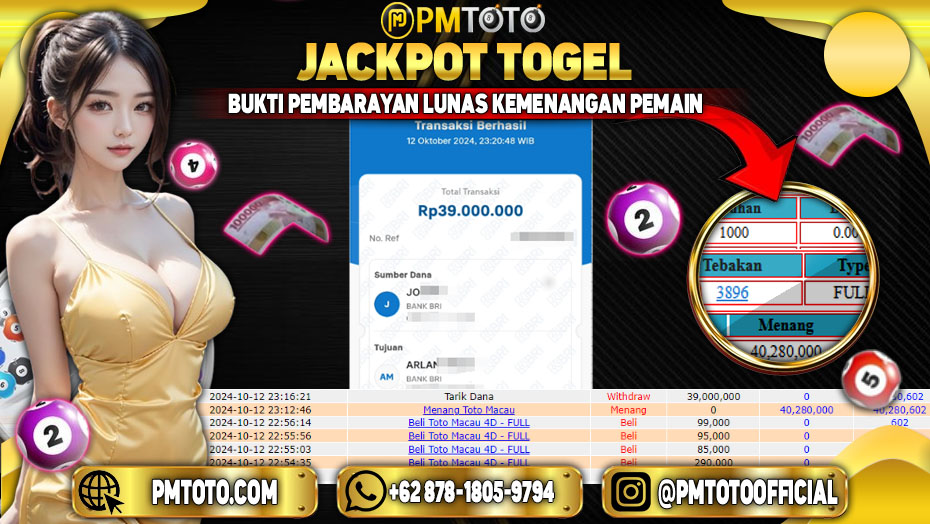 Selamat Kepada Member PMTOTO JACKPOT TOTOMACAU POOLS Rp.40,280,000.,- LUNAS