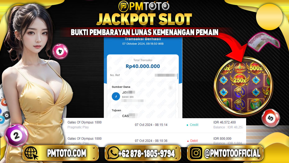 Selamat Kepada Member PMTOTO JACKPOT GATES OF OLYMPUS Rp.40,000,000.,- LUNAS