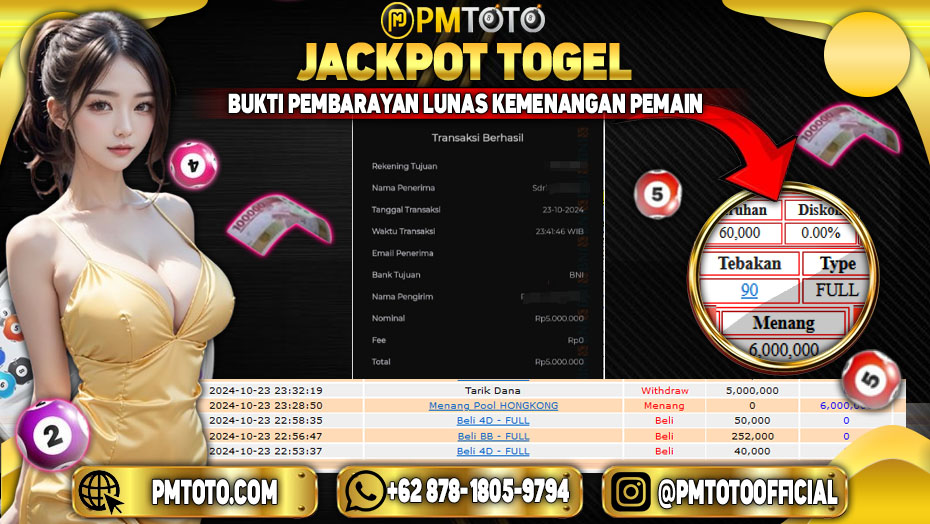 Selamat Kepada Member PMTOTO JACKPOT HONGKONG POOLS Rp.6,000,000.,- LUNAS