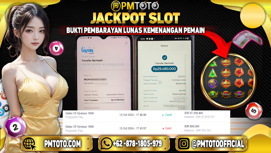 Selamat Kepada Member PMTOTO JACKPOT GATES OF OLYMPUS X1000 di PMTOTO Rp.97,208,400.,- LUNAS