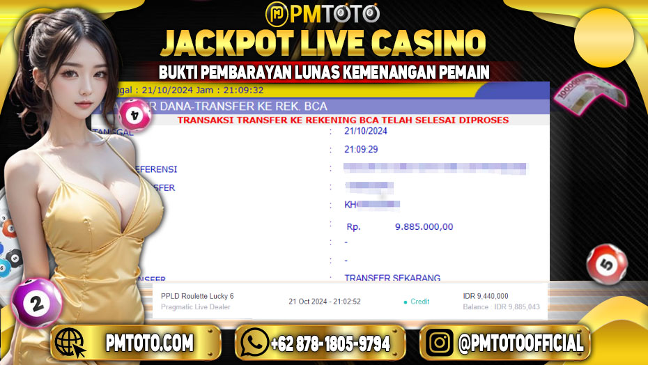 Selamat Kepada Member PMTOTO JACKPOT ROULETTE  Rp.9,885,000.,- LUNAS