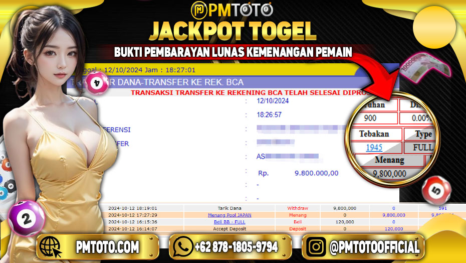 Selamat Kepada Member PMTOTO JACKPOT JAPAN POOLS Rp.9,800,000.,- LUNAS