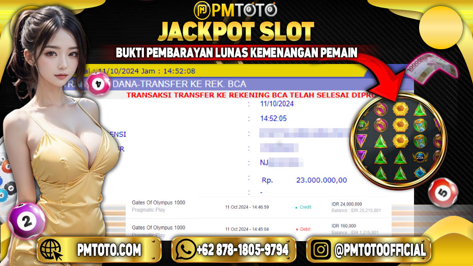 Selamat Kepada Member PMTOTO JACKPOT GATES OF OLYMPUS x1000 di PMTOTO Rp.23,000,000.,- LUNAS