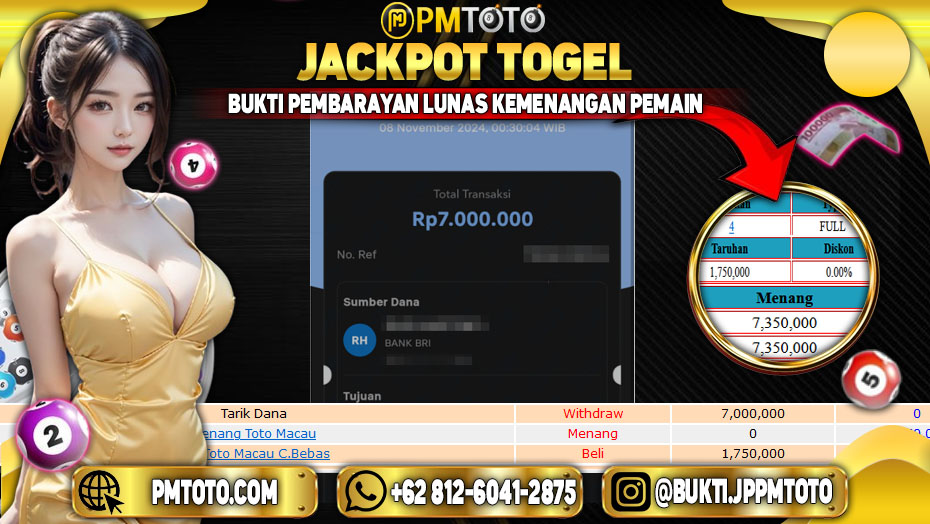 Selamat Kepada Member PMTOTO JACKPOT TOTOMACAU Rp.7.000.000.,- LUNAS