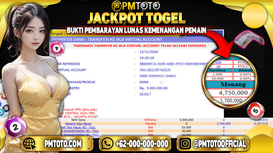 Selamat Kepada Member PMTOTO JACKPOT TOTOMACAU Rp.5.000.000.,- LUNAS