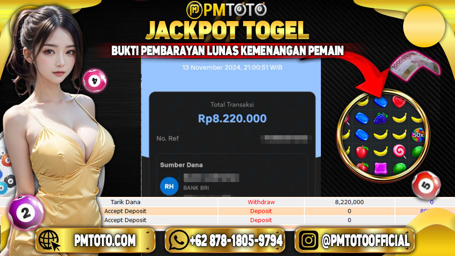 Selamat Kepada Member PMTOTO JACKPOT SWEET BONANZA Rp.8.220.000.,- LUNAS