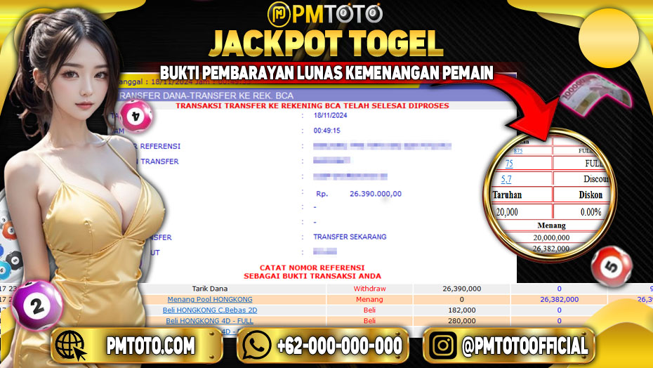 Selamat Kepada Member PMTOTO JACKPOT HONGKONG Rp.26.390.000.,- LUNAS