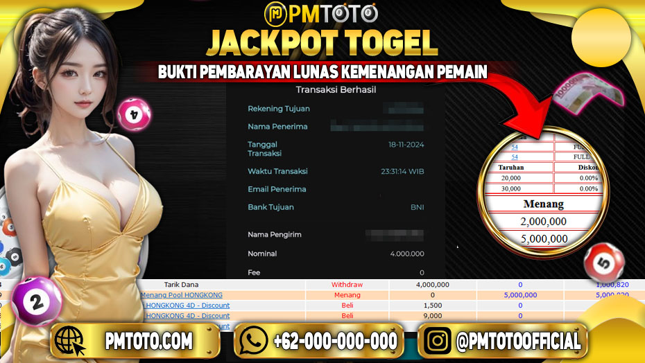 Selamat Kepada Member PMTOTO JACKPOT HONGKONG Rp.4.000.000.,- LUNAS