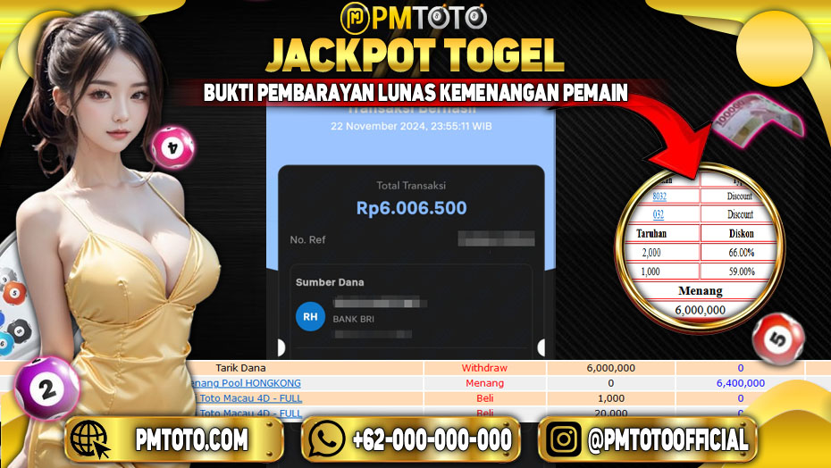 Selamat Kepada Member PMTOTO JACKPOT HONGKONG Rp.6.000.000.,- LUNAS