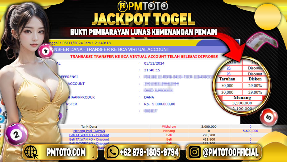 Selamat Kepada Member PMTOTO JACKPOT TAIWAN Rp.5.000.000.,- LUNAS