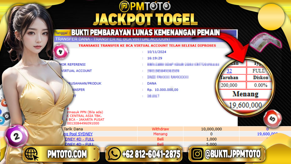 Selamat Kepada Member PMTOTO JACKPOT SYDNEY Rp.10.000.000.,- LUNAS