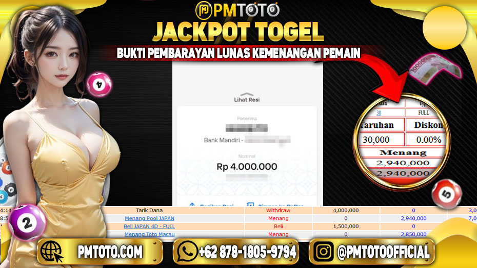 Selamat Kepada Member PMTOTO JACKPOT JAPAN Rp.4.000.000.,- LUNAS