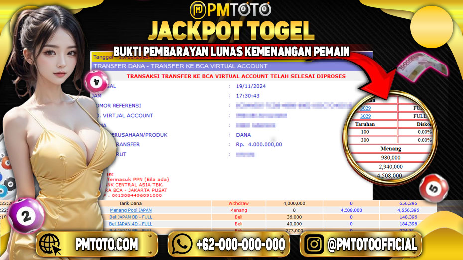 Selamat Kepada Member PMTOTO JACKPOT JAPAN Rp.4.000.000.,- LUNAS